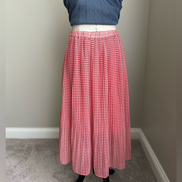 Banana Republic Long Pleated Salmon Skirt w/ Black/White Pattern L - Picture 3 of 8